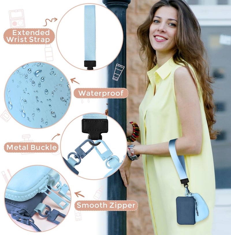 JEEBURYEE Dual Pouch Wristlet Keychain Wallets for Women with 2 Detachable Zipper Coin Purse - Small and Portable Mini Card Wallet for Women Men Navy+Sky Blue - Image 4